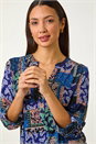 Navy  Paisley Contrast Print Stretch Top, Image 4 of 5