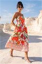 ORANGE Dusk Cotton Floral Border Midi Dress, Image 1 of 4