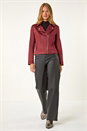 Wine Faux Suede Biker Jacket, Image 2 of 6