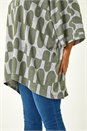 KHAKI Curve Geometric Print Roll Neck Top, Image 5 of 5