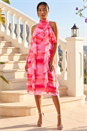PINK Petite Abstract Halter Neck Ruffle Dress, Image 2 of 4