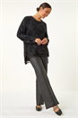 Black Fluffy Knit Fringe Hem Jumper, Image 2 of 5