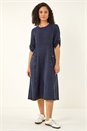 Denim Textured A-Line Midi Dress, Image 3 of 5