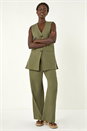 Khaki Longline Button Waistcoat Jacket, Image 2 of 5