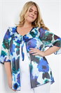 Blue Curve Tie Front Printed Mesh Top, Image 1 of 5