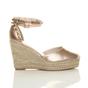 Rose Gold AJVANI Rose Gold High Wedge Heel Ankle Strap Espadrilles, Image 2 of 5