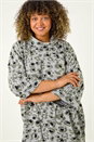 Grey Curve Animal Print Roll Neck Top, Image 4 of 5