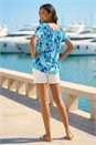 Royal Blue Textured Print Notch Neck Top, Image 3 of 4