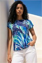 Blue Abstract Print Stretch Top, Image 1 of 4