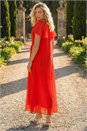 Red Frill Tie Neck Maxi Dress, Image 3 of 4