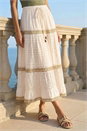 Ivory Broderie Cotton Tiered Maxi Skirt, Image 1 of 4