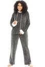 Charcoal Camille Lingerie Charcoal Supersoft Hooded Pyjama Set, Image 4 of 5