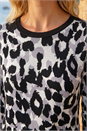Black Animal Print 3/4 Sleeve Knit Jumper, Image 4 of 4
