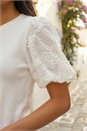 White Petite Floral Sleeve Knitted Top, Image 4 of 4