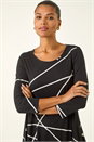 Black Linear Print Hanky Hem Top, Image 4 of 5