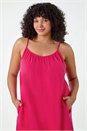 Pink Curve Strappy Cotton Pocket Dress, Image 3 of 5
