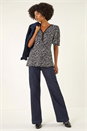 Black Floral Print V-Neck Lace Stretch Top, Image 2 of 5