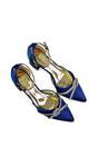Navy XY LONDON Navy 'Sarah' Ankle Strap Pointed Toe Diamante Mid Block Heels, Image 4 of 5