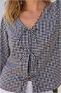 Black Gingham Print Tie Front Woven Top, Image 4 of 4