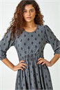 Grey Paisley Border Print Stretch Dress , Image 4 of 5