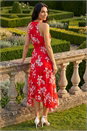 Red Floral Print Frill Wrap Midi Dress, Image 3 of 4