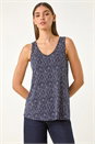 Navy  Abstract Print Cami Stretch Top, Image 4 of 5