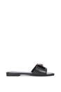 Black XY LONDON Black 'Leigh' Open Toe Foldover Buckle Slip On Flat Slider Mules, Image 1 of 5
