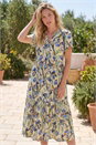 Blue Floral V-Neck Midi Dress, Image 2 of 4