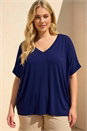 Navy Curve V-Neck Stretch Top, Image 1 of 4