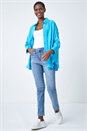 Turquoise Oversized Longline Shirt, Image 2 of 5
