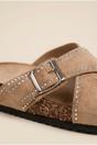 Khaki iKrush Khaki Ruby Womens Studded Criss Cross Slide Sandals, Image 3 of 4