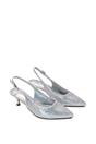 Silver XY LONDON Silver Slingback Court Shoes Pointed Kitten Heels With Crystal Details, Image 5 of 6