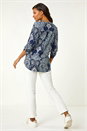 Navy  Paisley Print Shoulder Pleat Shirt, Image 3 of 5