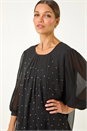 Black Pleated Sleeve Hotfix Detail Top, Image 4 of 5
