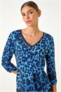 Blue Animal Print Contrast Border Print Top, Image 4 of 5