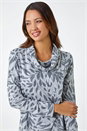 Grey Floral Print Cowl Neck Stretch Top , Image 4 of 5