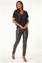Black Shimmer Velvet V-Neck Banded Hem Top, Image 2 of 5