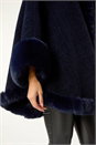 Midnight Blue Classic Faux Fur Trim Cape, Image 5 of 5