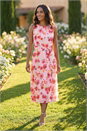 Pink Floral Pleated Chiffon Midi Dress, Image 1 of 4