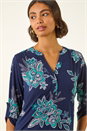 Turquoise Floral Puff Print Stretch Shirt, Image 4 of 5
