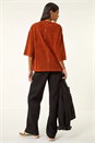 Rust Button Back Jersey Snit Top, Image 3 of 5
