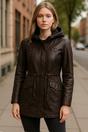 Brown Leather Hooded Parka Jacket-Clare, Image 1 of 6