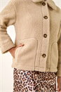 Natural  Collared Borg Fleece Jacket, Image 5 of 5