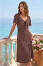 Chocolate Petite Polka Dot Drawstring Midi Dress, Image 1 of 4