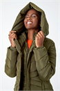Khaki Hooded Quilted Longline Coat, Image 4 of 5