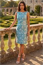 Sky Blue Jaquard Bow Front Shift Dress, Image 2 of 4