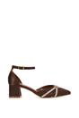 Brown XY LONDON Brown 'Sarah' Ankle Strap Pointed Toe Diamante Mid Block Heels, Image 1 of 6
