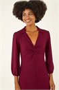 Wine Textured Collared Twist Front Dress, Image 4 of 5
