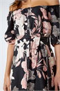 Black Floral Linen Blend Bardot Midi Dress, Image 5 of 6