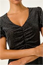 Black Velvet Ruched Front Stretch Midi Dress, Image 5 of 5